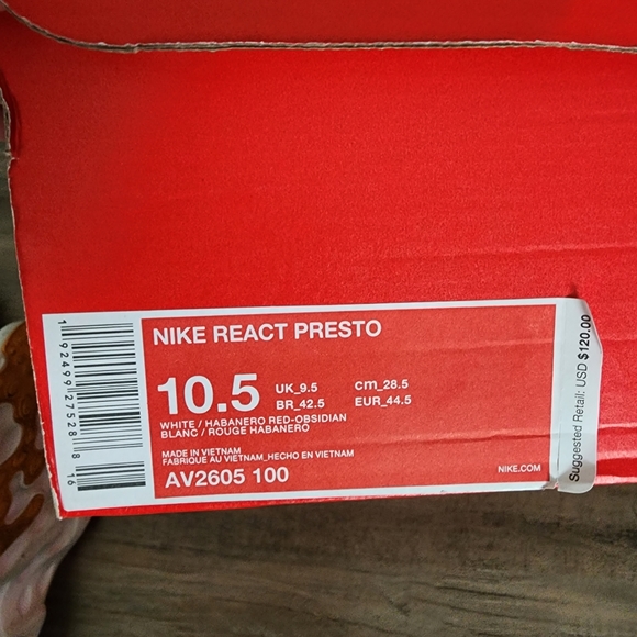 Nike React Presto Size 10.5 EUC with box - Picture 7 of 7